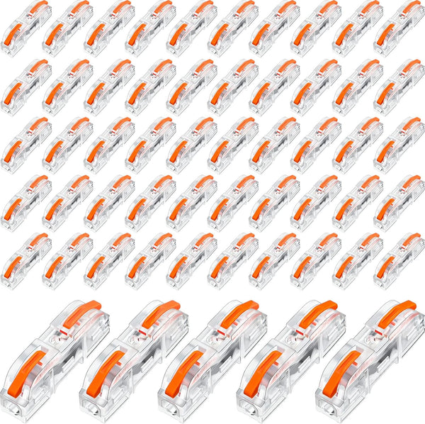 50 Pcs Compact Lever Wire Connector Assortment, Single Wire Splicing Connectors for 28 - 12 AWG (Clear, Orange)