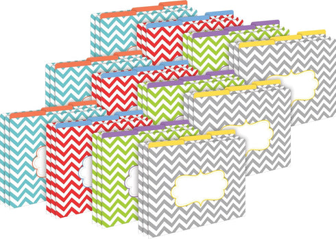 Barker Creek Chevron Designer File Folders, Set of 36, Colorful Chevrons Outside, Solid Colors Inside