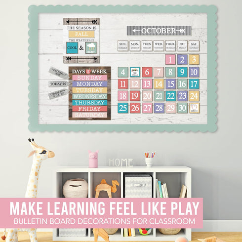 Hadley Designs Farmhouse Classroom Calendar Set, Bulletin Board Sets for Teachers, Classroom Decor