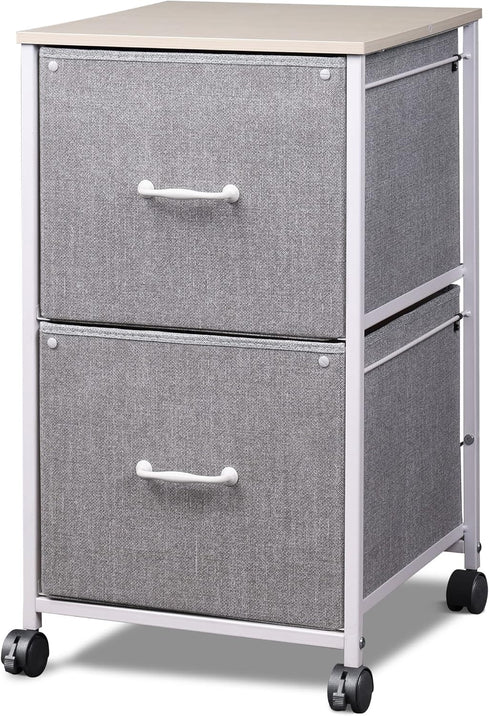 DEVAISE 2 Drawer Mobile File Cabinet, Rolling Printer Stand for A4 or Letter Size, Light Grey Fabric