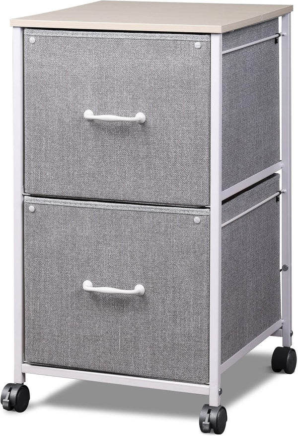 DEVAISE 2 Drawer Mobile File Cabinet, Rolling Printer Stand for A4 or Letter Size, Light Grey Fabric