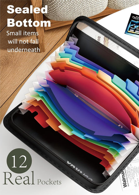 Small Receipt Coupon Organizer, A6 Size, 12 Pockets Accordion File Organizer with Zipper Closure - 2 Packs