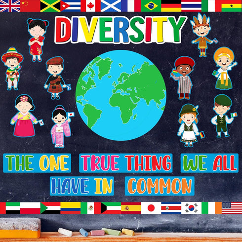 Fulmoon Diversity in Common Multicultural Bulletin Board Set with Earth Day Cutouts for Kids Classroom Wall Decor and