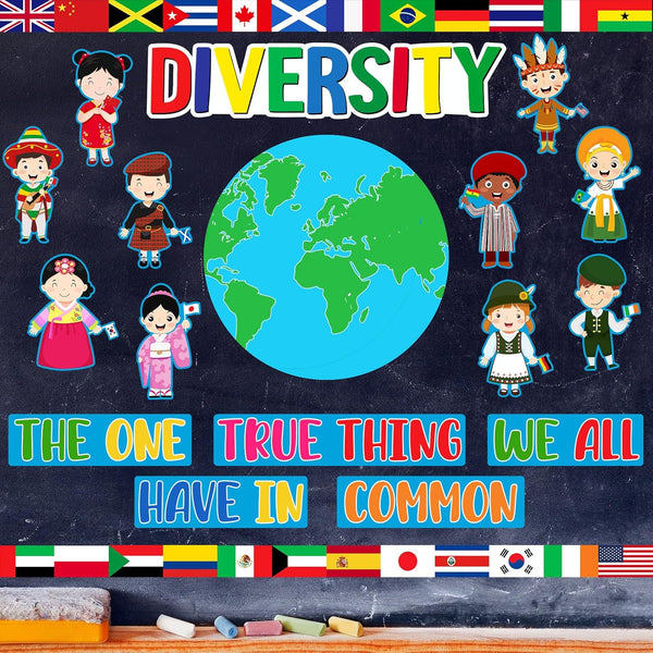 Fulmoon Diversity in Common Multicultural Bulletin Board Set with Earth Day Cutouts for Kids Classroom Wall Decor and