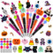Halloween Beadable Pens, Plastic Bead Pens with 12 Pcs Silicone Beads, Pumpkin Bat Skull for Halloween Gifts