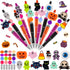 Halloween Beadable Pens, Plastic Bead Pens with 12 Pcs Silicone Beads, Pumpkin Bat Skull for Halloween Gifts