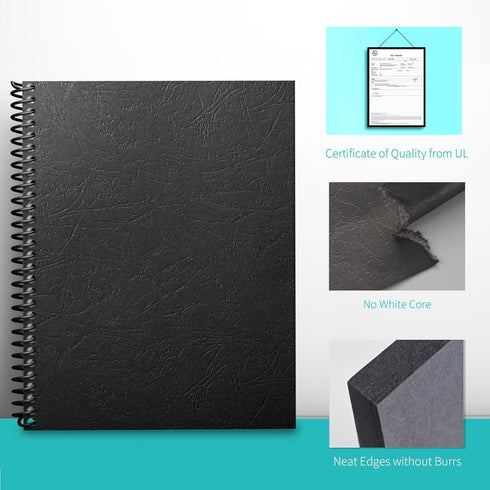 Binditek 50 Pack 13 Mil Grain-Texture Paper Binding Presentation Covers, 90lb, 250 GSM, Letter Size, Black