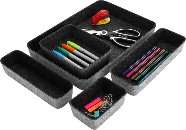 Welaxy Felt Desk Organizer, Paper Letter Trays File Sorter, 5-Pack Desktop Drawer Organizers for Home Office
