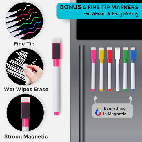 Magnetic Dry Erase Blackboard Set, 11.5x15" Black Board for Home, Office & Classroom, Includes 6 Fine Tip Markers