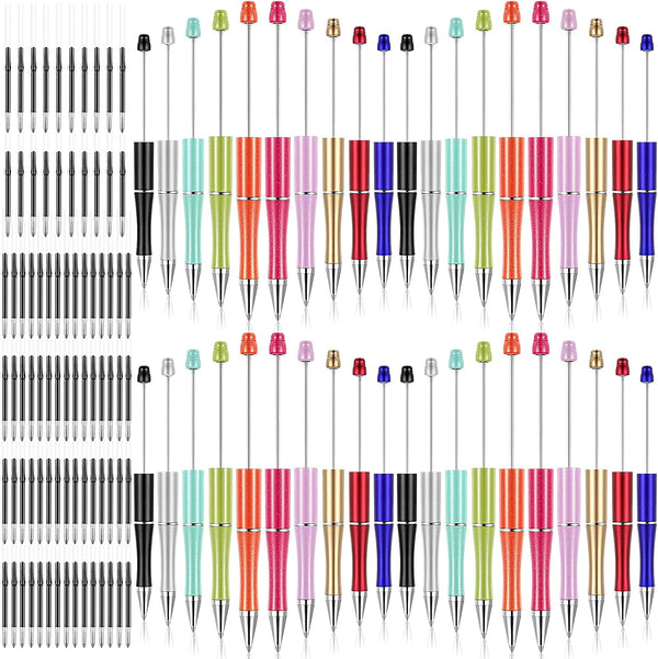 Plastic Beadable Pen, Assorted Bead Ballpoint Pen with Extra Refills, 10 Colors, 40 Pieces for School Supplies