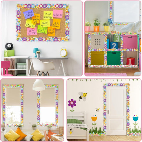Spring Bulletin Board Border Decorations with 200 Glue Point Dots (60Pcs, 59Ft in Length)