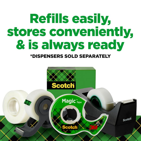 Scotch Magic Tape - Invisible Office Supplies for Home and Back to School, 12 Rolls