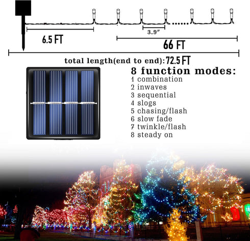 2 Pack 400LED 132FT 8 Dazzle Bright Total Multi-Colored Christmas Solar String Outdoor Lights, Solar Powered with Modes