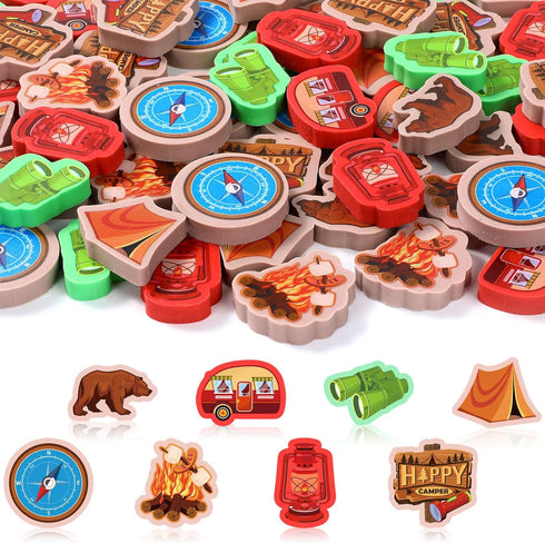 Pasimy Camping Mini Erasers for Kids Bulk, 64 Pcs Happy Camper Rubber Erasers for Classroom Prizes