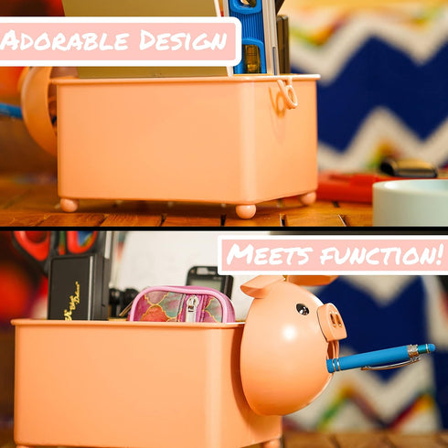 Made Easy Kit Desk Organizer, Module Compartments, Pink Pig