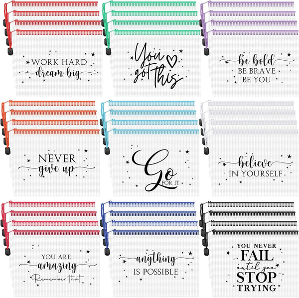 Tenceur 36 Pcs Inspirational Zipper Pouch, Mesh Document Folders, Office Supplies for Teachers