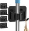 4 Pack Stainless Steel Broom Holder Wall Mount - Heavy Duty Utility Rack for Home, Kitchen, Garage Organization (Black)