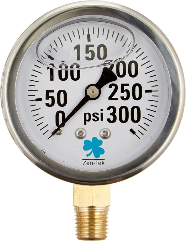 Zenport LPG300 Zen-Tek Glycerin Pressure Gauge, 300 PSI