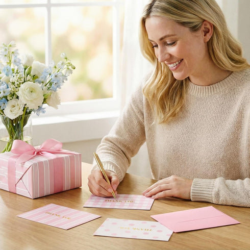 50 Pack Crisky Pink Thank You Cards with Envelopes, Lattice Polka Dot Thank You Cards Bulk for Baby Shower, Birthday