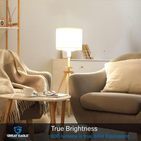 A19 Bulbs 60 3000K Bulbs 9W Dimmable 800 (6 Pack) Great Eagle LED Light Watt Equivalent - UL Listed - Soft White LED