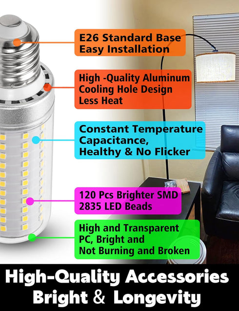 1.57x4.92 inch E26 150W Bulbs, Non-Dimmable, 2000lm 4000K 15W E26/E27 Lamps,1 Pack Big Size: Equivalent LED Corn Light