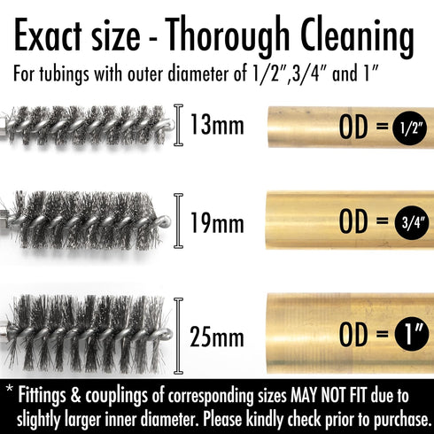 6pcs Copper Tube Pipe Cleaner, 1/2” 3/4” 1” Pipe Cleaning Brush Set, Stainless Steel Wire Bore Brushes for Power Drill