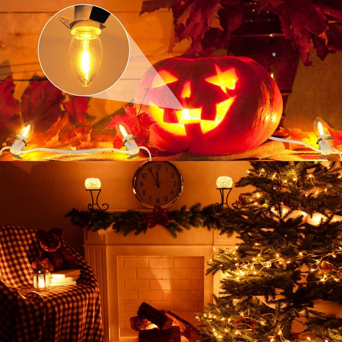 Christmas Village Lights with 10 LED Warm-White Bulbs, Decoration for Christmas Village Houses, C7 Christmas Village