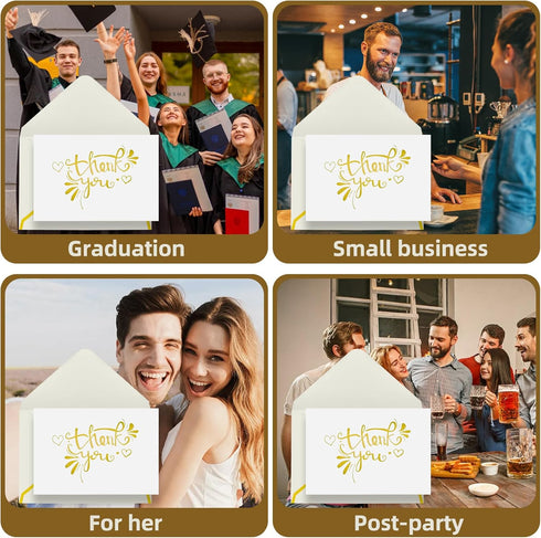 Amcubec 110pcs Set(25 Pack), 350GSM Gold Foil Thank You Cards with Envelopes, Bulk Heavy Duty Thank You Notes