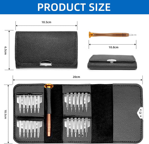 YOUMI Precision Screwdriver Set - 25-1 Tool Repair Kit with Leather Case for iPhone, MacBook, and More