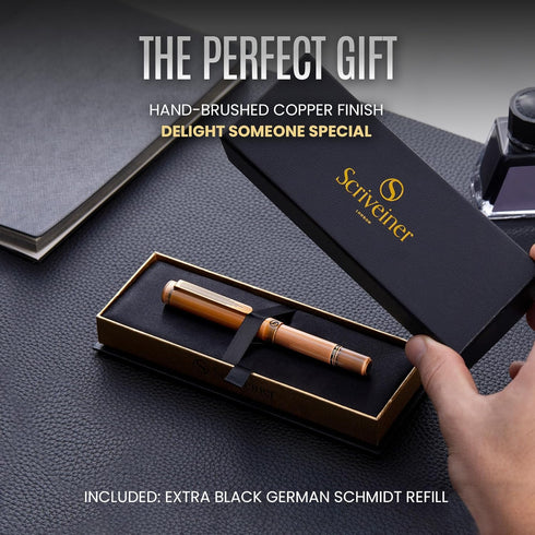 Scriveiner EDC Luxury Rollerball Pen, Stunning Heavy Pocket Pen with Hand Brushed Copper Finish, Best Gift for Men and