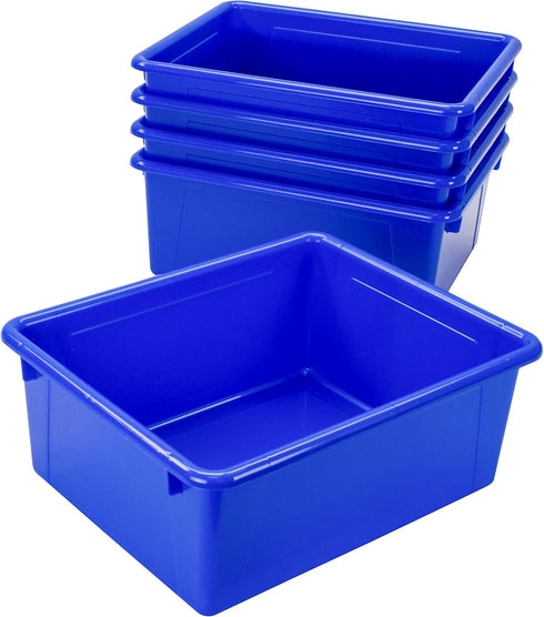 Storex Letter Size Deep Storage Tray, Organizer Bin with Non-Snap Lid, Blue, 5-Pack