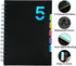 CAGIE 5 Subject Notebook with Dividers, 220 Pages, A5 Spiral Bound, Wide Ruled, Black