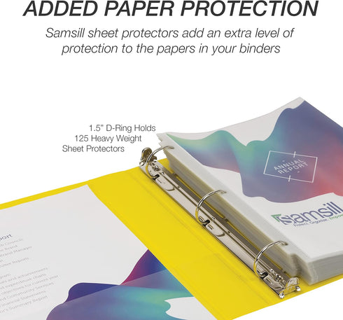 Samsill Durable 1.5 Inch D Ring Binder, Customizable Clear View Cover, Made in the USA, Yellow, Holds 350 Pages