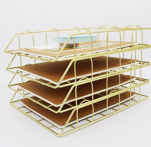 JIARI 4 Pack Desk Organizer, Stackable Letter Tray Paper Organizer for A4 Paper Storage, Metal Desk Organizer for