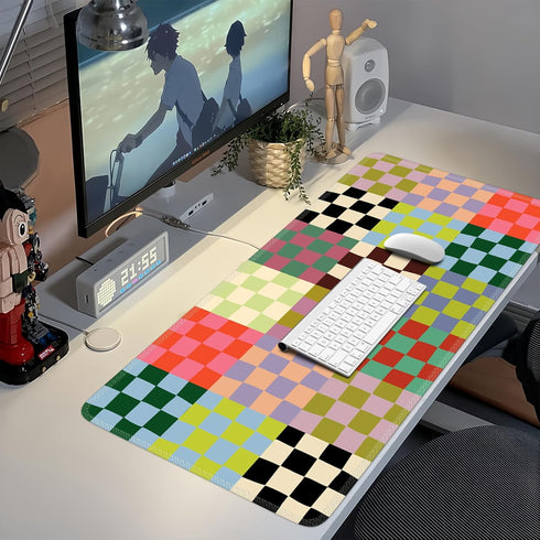 iCasso Checkered Desk Mat, Cute XXL Large Mouse Pad for Desk Cover, Anti-Slip Big Mousepad with Stitched Edges