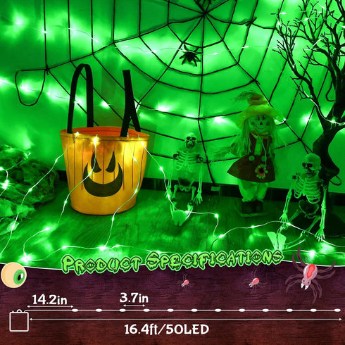 cshare 16.4ft 50LED Green Fairy Lights Battery Operated, Halloween String Lights with Timer for Indoor & Outdoor