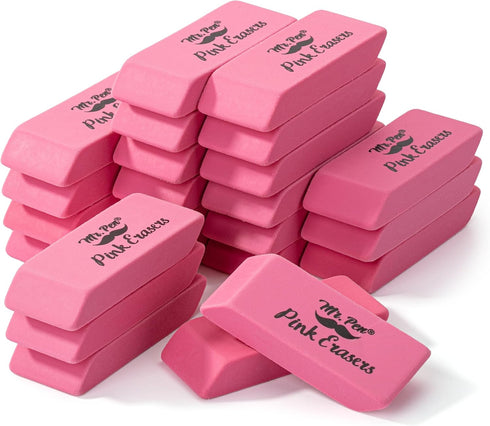 Mr. Pen Erasers, 24 Pack Pink Pencil Eraser, Large Erasers for School, Rubber Erasers
