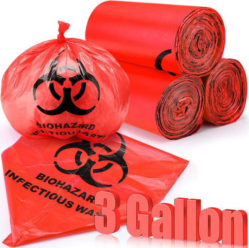 Geiserailie 200 Pack 14.5" x 19" Biohazard Waste Bags 3 Gallon Red Trash