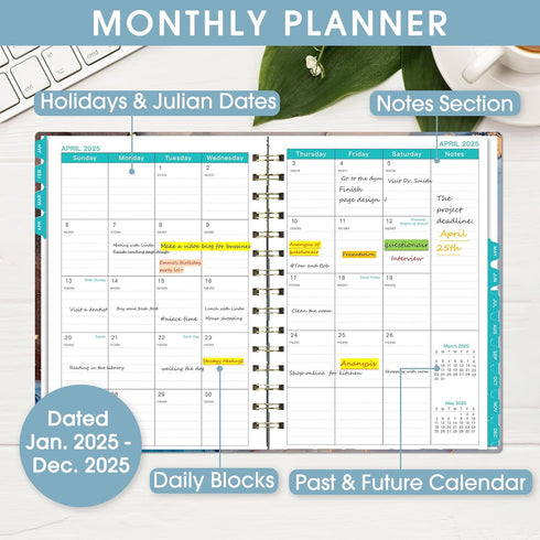 Ymumuda 2025 Planner - JAN.2025 - DEC. 2025, 12-Month Academic Planner, 8.4" X 6", Spiral Bound, Blue Marble