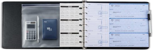 Executive 7 Ring Check Binder - Premium PU Leather, 500 Check Capacity for 9x13 Inch Sheets, with Calendar Organizer &