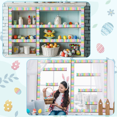 65ft Set BeYumi Spring Bookshelf Border Trim - Springtime Pastel Color Books Rolled Border Trim Floral Bunny Bookshelf