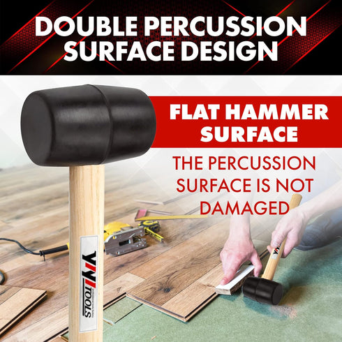 YY-2-005 Rubber Mallet Hammer with Wood Handle – 8-oz, Black