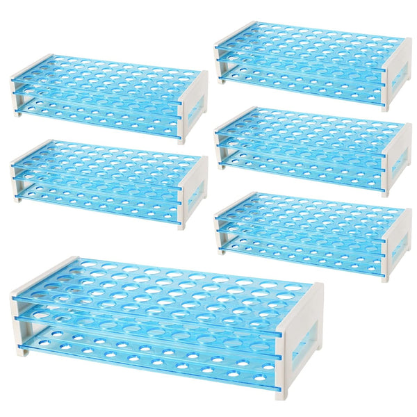 6 Pack Plastic Test Tube Rack, 50 Holes Holder for 13/16mm Tubes, Detachable Stand for Scientific Experiments