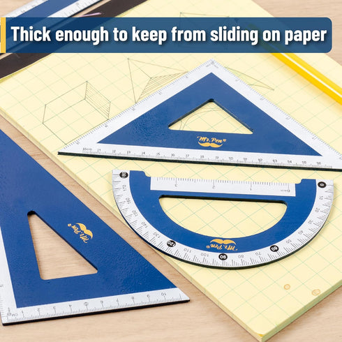 Set, 4 Pack, 8" 30/60 Set 5.5" 45/90 Set 6" 12" Mr. Pen- Wooden Geometry Square, Square, Protractor & Ruler