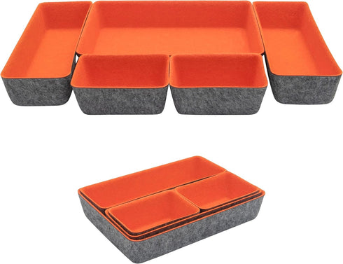 Teeo Drawer Dividers Organizers, Makeup Trays for Vanity, Office Drawer Organizer, Pack of 5, Orange
