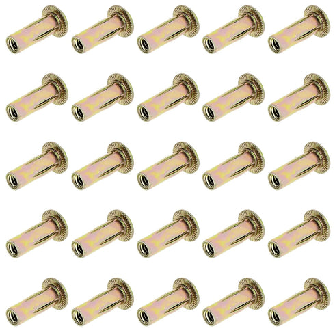 25Pcs Steel Multi Grip Rivet Nuts - Pre Bulbed Shank Zinc-Plated Flat Head Threaded Insert Nut Construction Fasteners