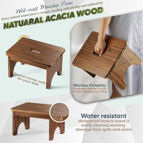 Wooden Step Stool, 9in Heavy Duty Portable Nonslip Step Stool with 550 Load Capacity for Home