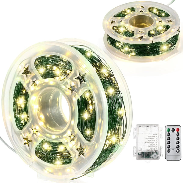 Remagr Fairy String Lights Battery Operated Green Wire LED Waterproof String Lights