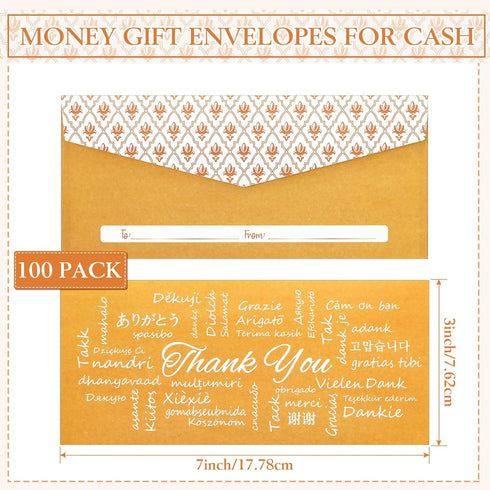 Teling 100 Pack Gold Money Envelopes for Cash Gifts Kraft Small Coin Envelopes Bulk Decorative Holders for Currency Birthday Graduation Wedding, 3 x 7 Inches by Teling