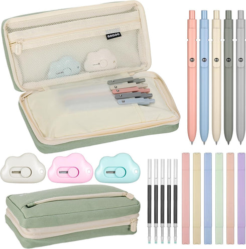 Ctosree 25 Pcs Aesthetic School Supplies, Big Capacity Pencil Case, 6 Pcs Cute Pastel Highlighters, 5 Pcs Retractable